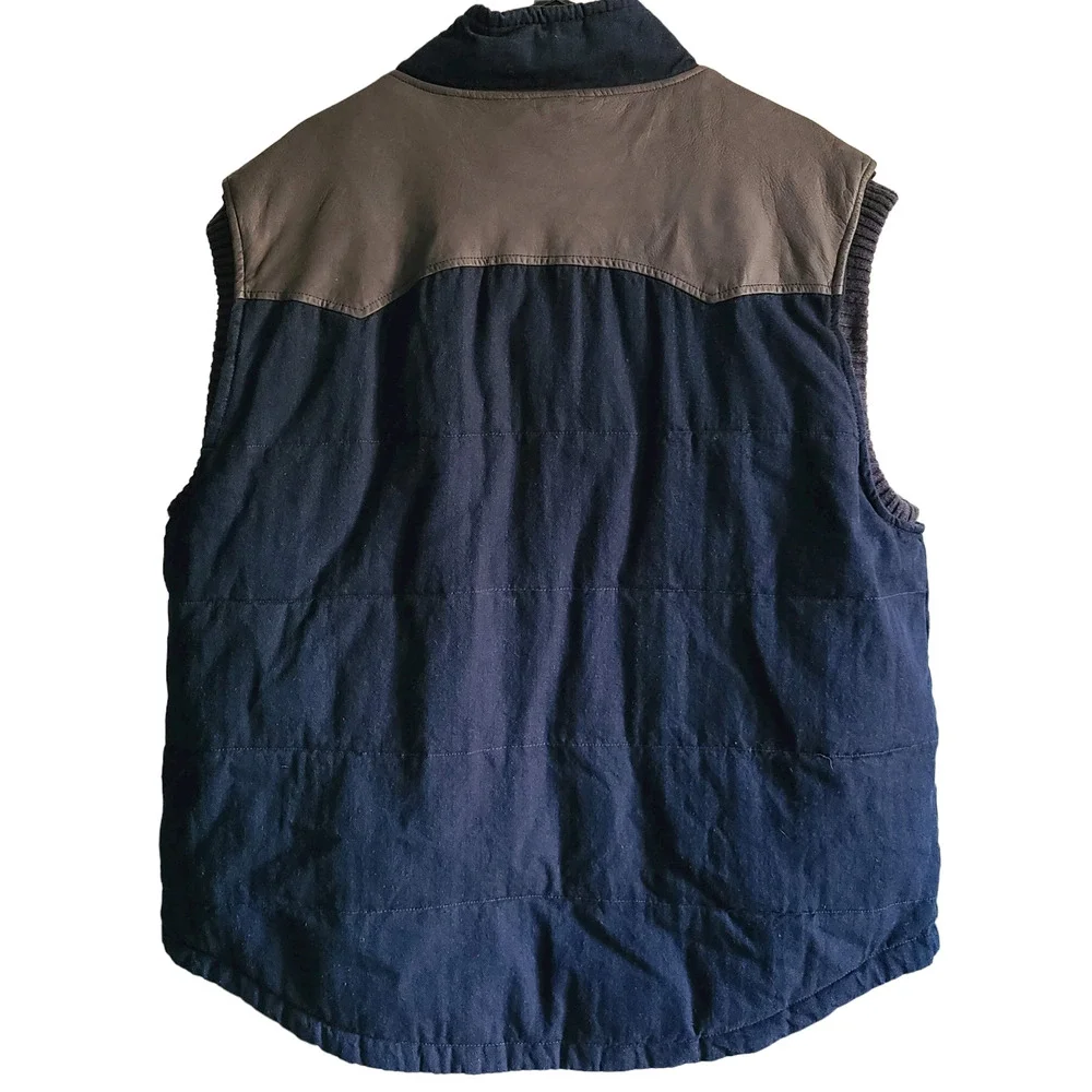 TRUE RELIGION Puffer Vest Blue Denim‎ Leather Trim Quilted M1WB015EG Size 3XL